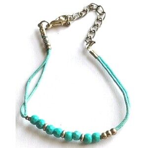 womens Turquoise Beaded Bracelet Bohemian style with silver tone chain link